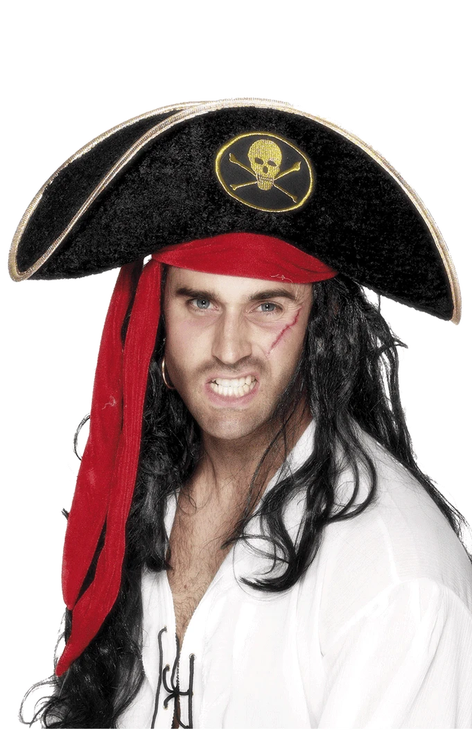 Smiffys Book Characters Pirate Hat With Red/Gold Trim 3 Smiffys Book Characters Pirate Hat With Red/Gold Trim