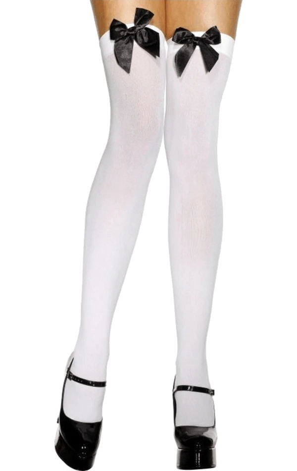 Smiffys White Stockings With Black Bow 3 Smiffys White Stockings With Black Bow