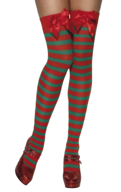 Smiffys Christmas Striped Elf Thigh High Stockings
