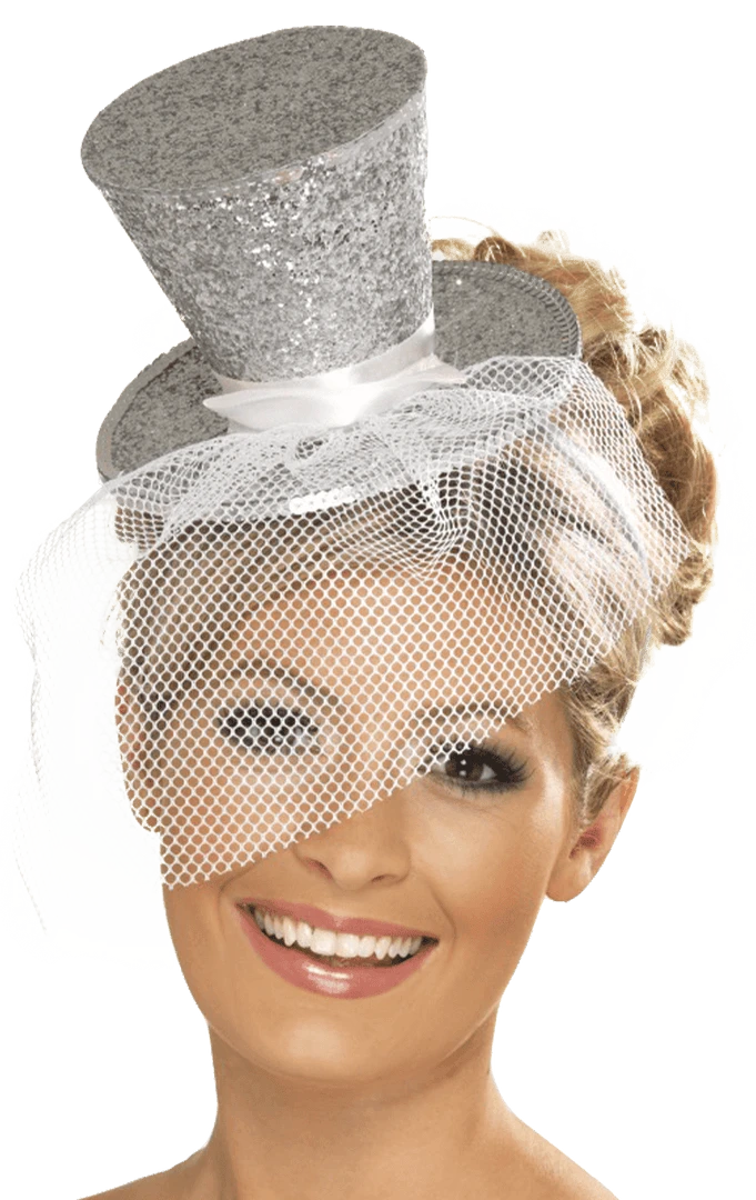 Smiffys Mini Top Hat Silver Accessory 3 Smiffys Mini Top Hat Silver Accessory