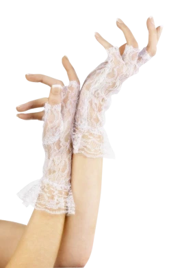 Smiffys Dolls Adult White Short Lace Fingerless Gloves