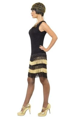 Smiffys Golden Fringe Flapper Dress All Decades /Era Costumes