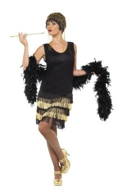 Smiffys Golden Fringe Flapper Dress All Decades /Era Costumes