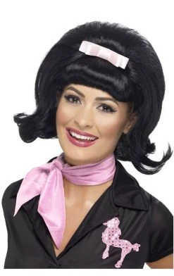 Smiffys 50s Sweetheart Black Wig All Decades /Era Costumes