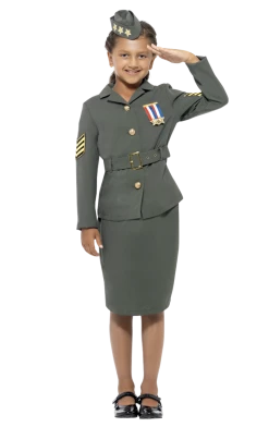 Smiffys Military Kids WW2 Army Girl Costume