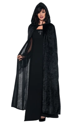 Underwraps Full Length Black Hooded Cloak Halloween