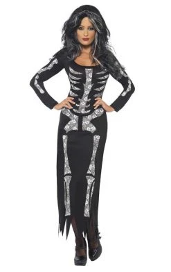 Smiffys Womens Skeleton Maxi Dress Costume Costumes Under £20