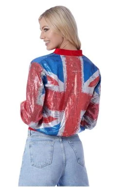 Generic Womens Union Jack Sequin Bomber Jacket Around The World